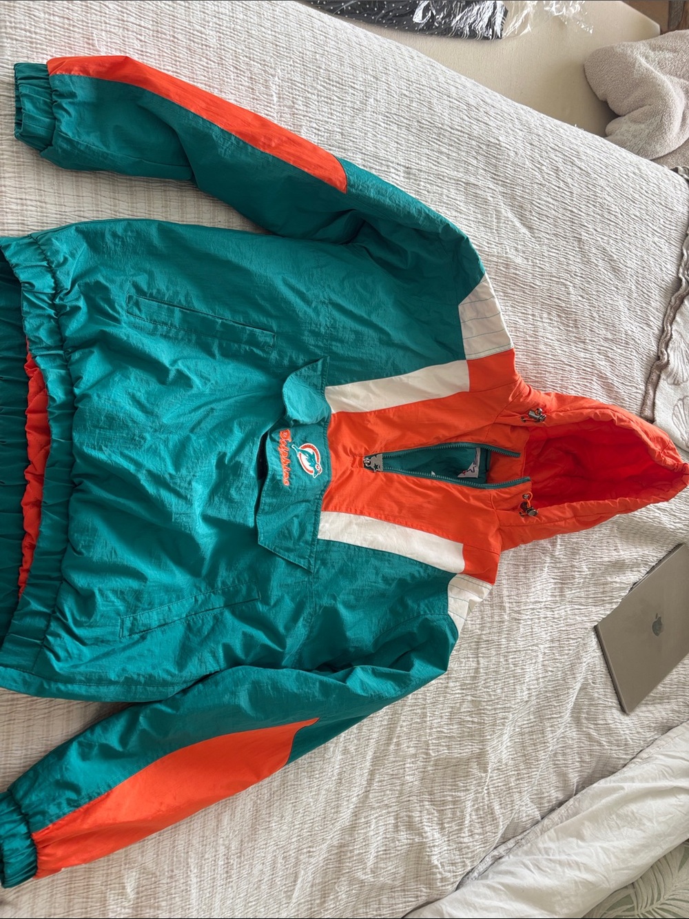 STARTER Orange and Teal Hooded Pullover